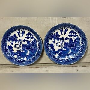 Blue Willow Blue and White Porcelain Dinner Bowls 7”